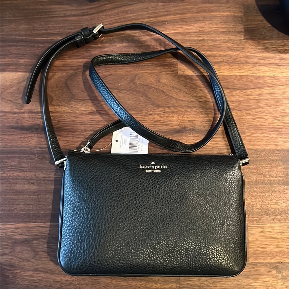 kate spade triple guesset Jackson Black Leather Crossbody Bag